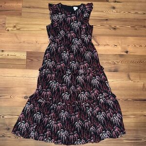 J. Crew Factory Black Maxi Dress with Pink & Green Floral Print